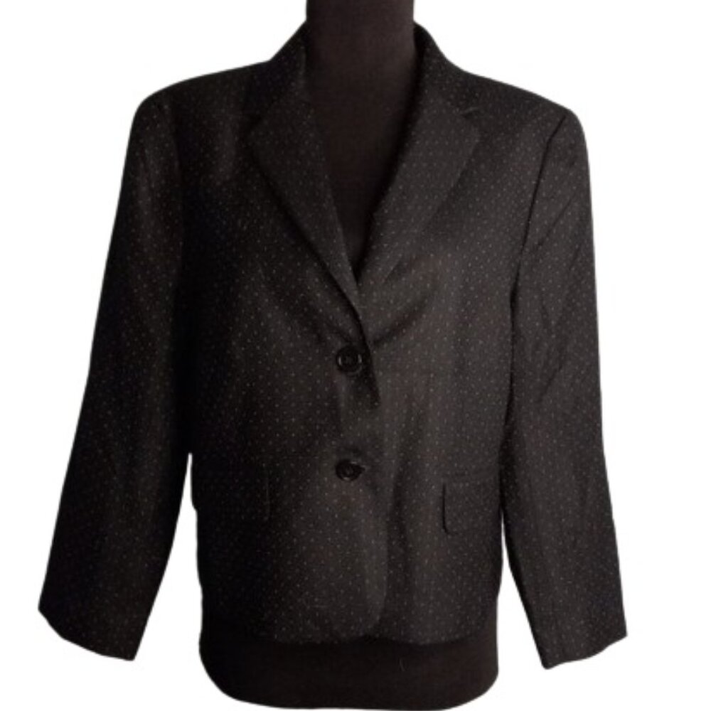 Ann Taylor 12 Blazer Swiss Dot Lined Cropped Jacket Blue White